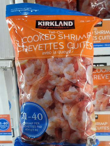 Image of Kirkland Signature Frozen Tail-On Cooked Shrimp 31/40 - 1 x 907 Grams